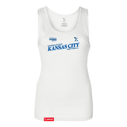 MAS Kansas City Wheelchair Softball Slant Women's White Slim Micro Rib Tank Top on a white background