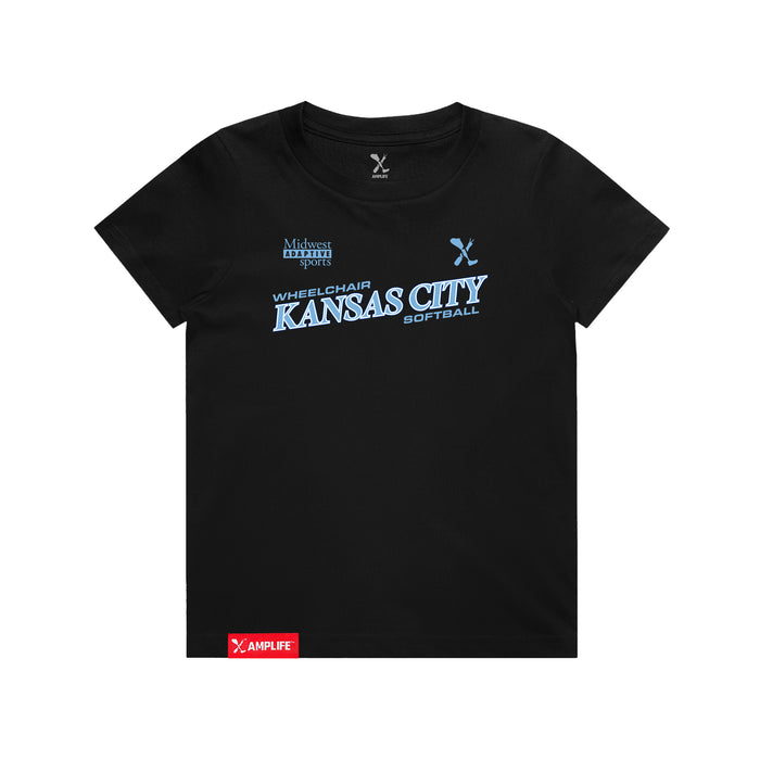 MAS Kansas City Wheelchair Softball Slant Youth Black T-Shirt on a white background