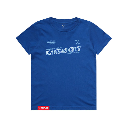MAS Kansas City Wheelchair Softball Slant Youth Royal T-Shirt on a white background