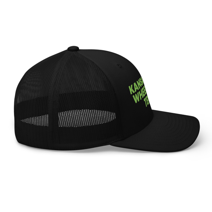 Right angle of the MAS Kansas City Advantage Wheelchair Tennis Black Curved Bill Trucker Snapback against a white background