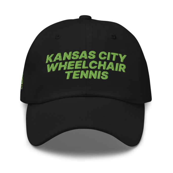 Front angle of the MAS Kansas City Advantage Wheelchair Tennis Black Dad Hat against a white background