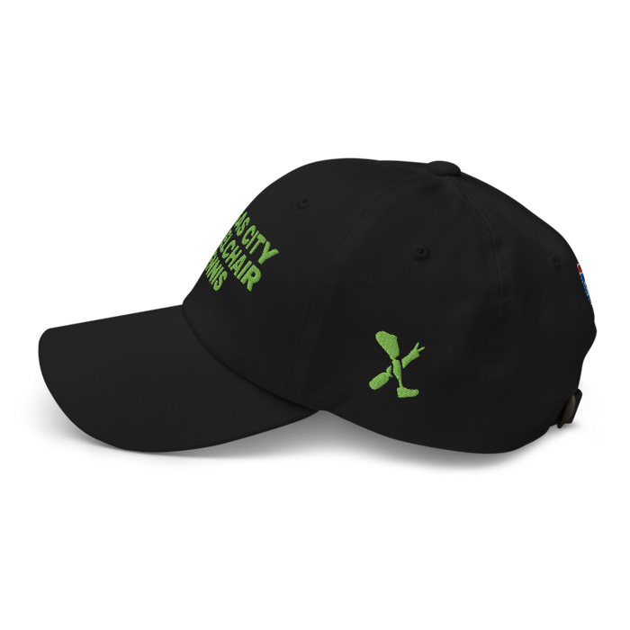 Left angle of the MAS Kansas City Advantage Wheelchair Tennis Black Dad Hat against a white background