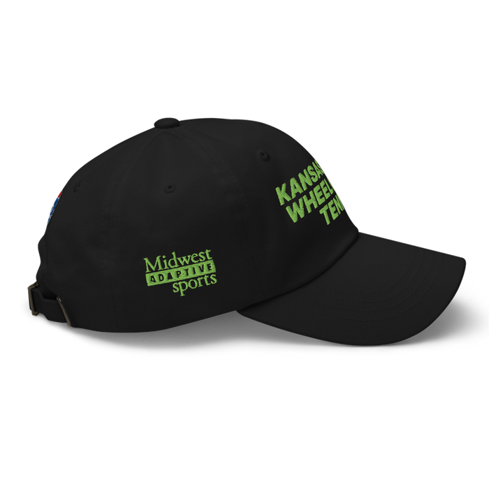 Right angle of the MAS Kansas City Advantage Wheelchair Tennis Black Dad Hat against a white background