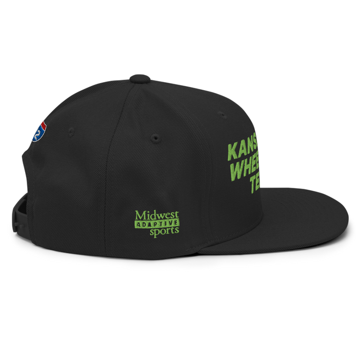 Right angle of the MAS Kansas City Advantage Wheelchair Tennis Black Flat Bill Snapback against a white background