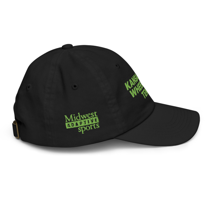 Right angle of the MAS Kansas City Advantage Wheelchair Tennis Black Youth Dad Hat against a white background