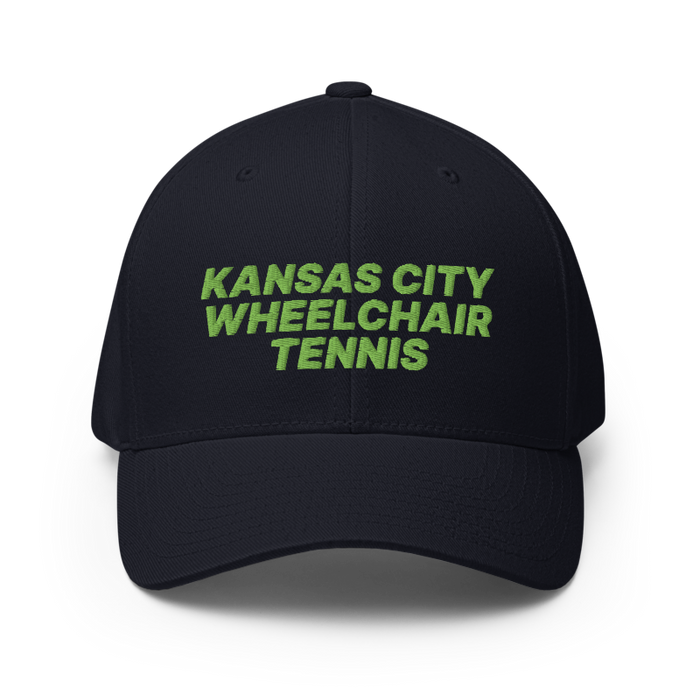 Front angle of the MAS Kansas City Advantage Wheelchair Tennis Dark Navy Flexfit Curved Bill Fitted against a white background