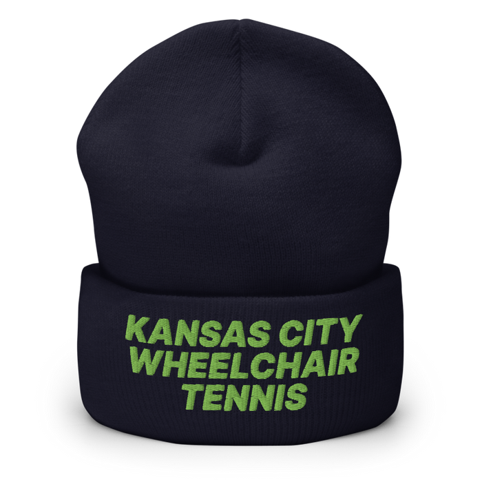 Front angle of the MAS Kansas City Advantage Wheelchair Tennis Navy Beanie against a white background