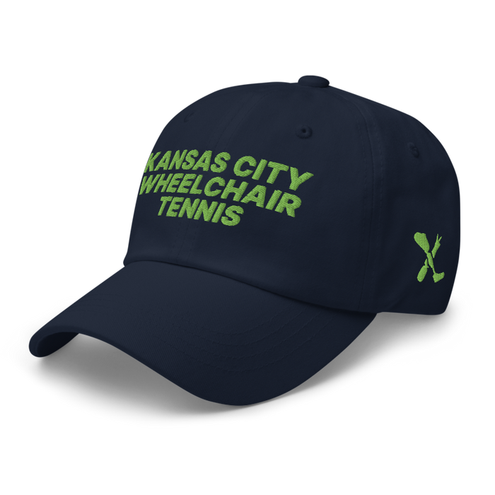 Front left angle of the MAS Kansas City Advantage Wheelchair Tennis Navy Dad Hat against a white background