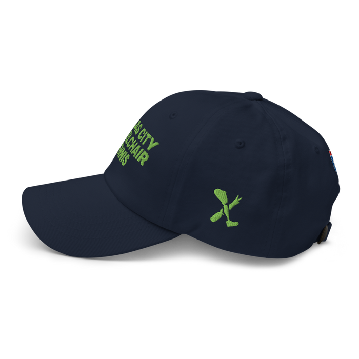 Left angle of the MAS Kansas City Advantage Wheelchair Tennis Navy Dad Hat against a white background
