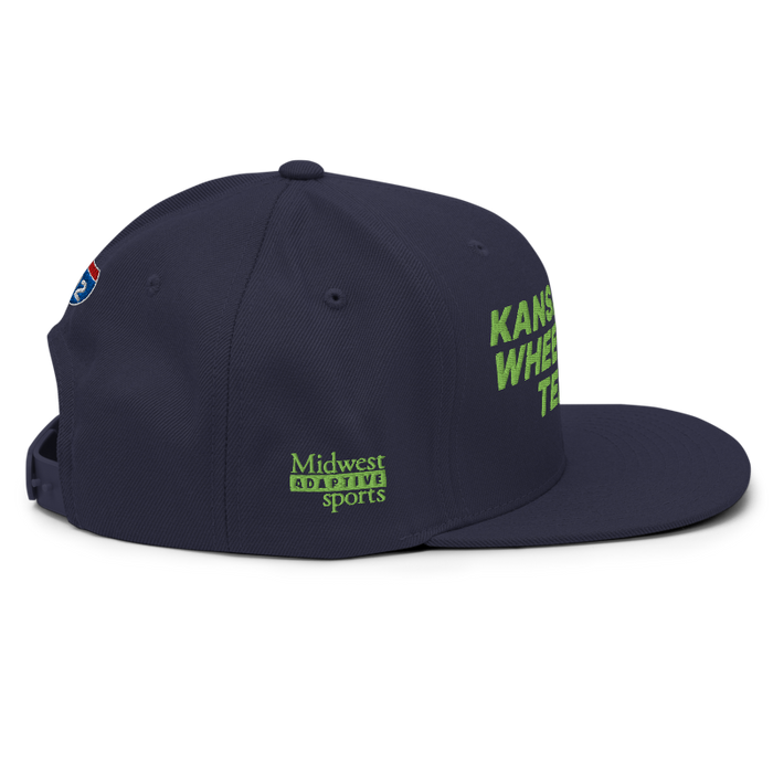 Right angle of the MAS Kansas City Advantage Wheelchair Tennis Navy Flat Bill Snapback against a white background