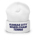 Front angle of the MAS Kansas City Advantage Wheelchair Tennis White Beanie against a white background