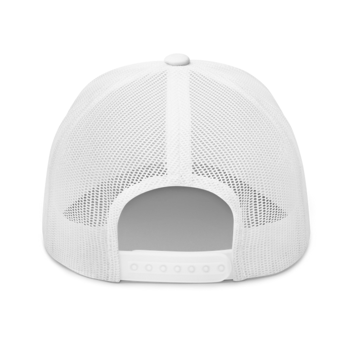 Back angle of the MAS Kansas City Advantage Wheelchair Tennis White Curved Bill Trucker Snapback against a white background