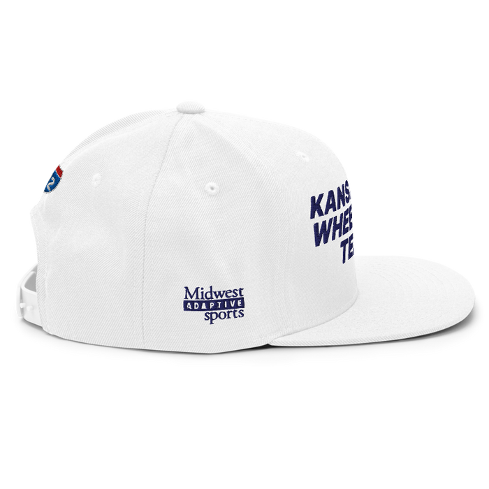 Right angle of the MAS Kansas City Advantage Wheelchair Tennis White Flat Bill Snapback against a white background