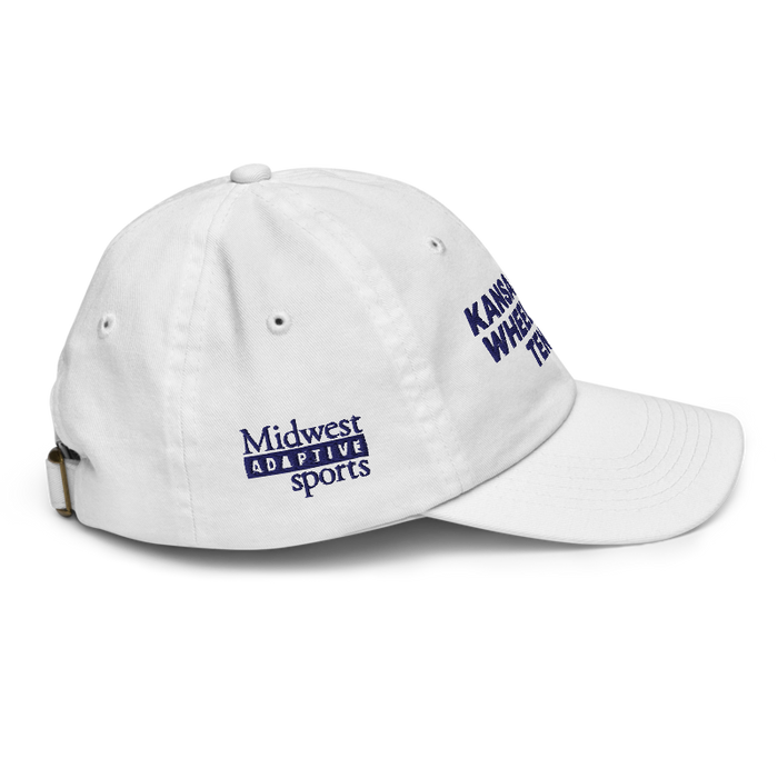 Right angle of the MAS Kansas City Advantage Wheelchair Tennis White Youth Dad Hat against a white background