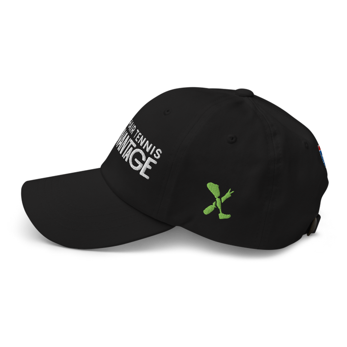 Left angle of the MAS Kansas City Advantage Wheelchair Tennis Chiro Black Dad Hat against a white background
