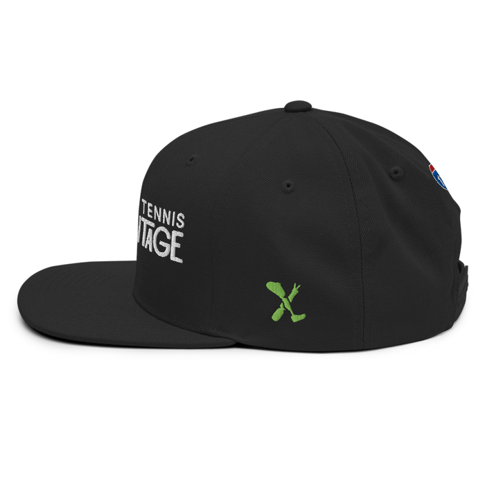 Left angle of the MAS Kansas City Advantage Wheelchair Tennis Chiro Black Flat Bill Snapback against a white background