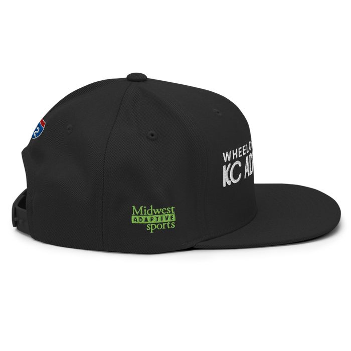 Right angle of the MAS Kansas City Advantage Wheelchair Tennis Chiro Black Flat Bill Snapback against a white background