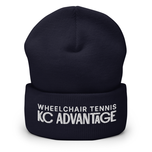 Front angle of the MAS Kansas City Advantage Wheelchair Tennis Chiro Navy Beanie against a white background