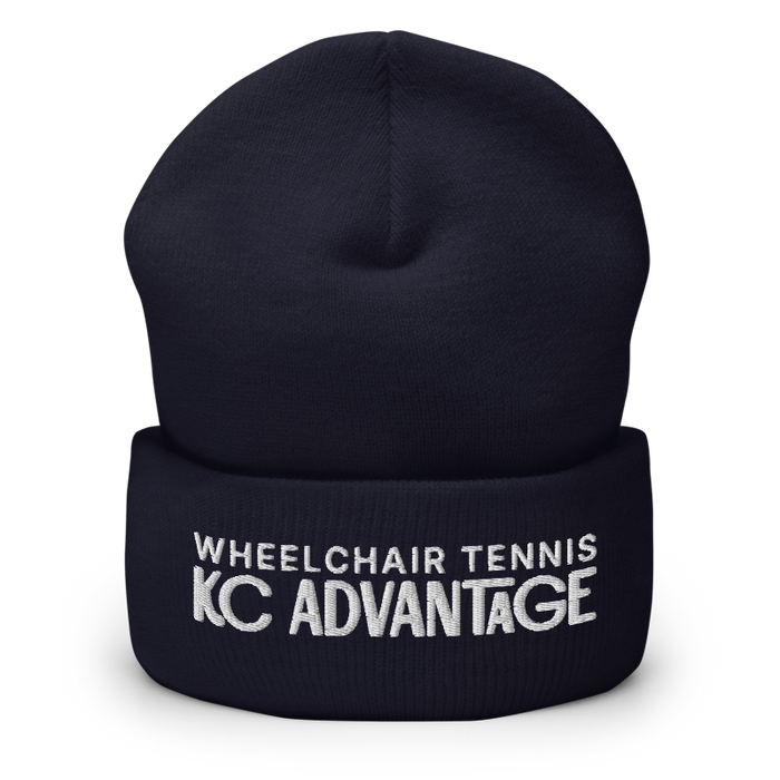 Front angle of the MAS Kansas City Advantage Wheelchair Tennis Chiro Navy Beanie against a white background