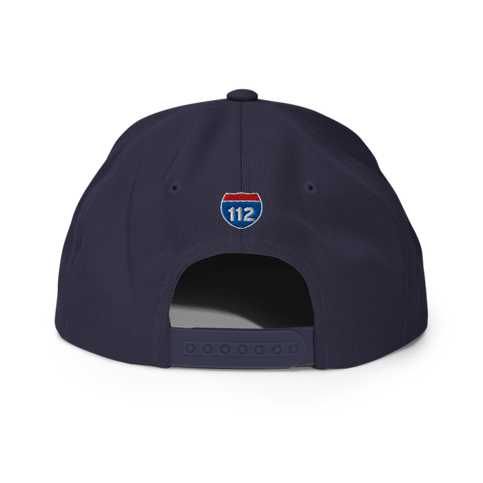 Back angle of the MAS Kansas City Advantage Wheelchair Tennis Chiro Navy Flat Bill Snapback against a white background