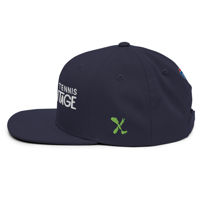 Left angle of the MAS Kansas City Advantage Wheelchair Tennis Chiro Navy Flat Bill Snapback against a white background