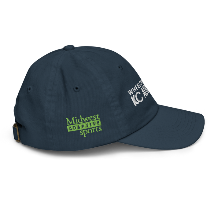 Right angle of the MAS Kansas City Advantage Wheelchair Tennis Chiro Navy Youth Dad Hat against a white background