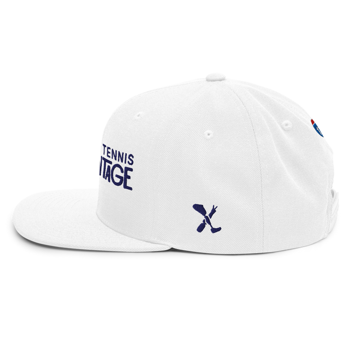 Left angle of the MAS Kansas City Advantage Wheelchair Tennis Chiro White Flat Bill Snapback against a white background