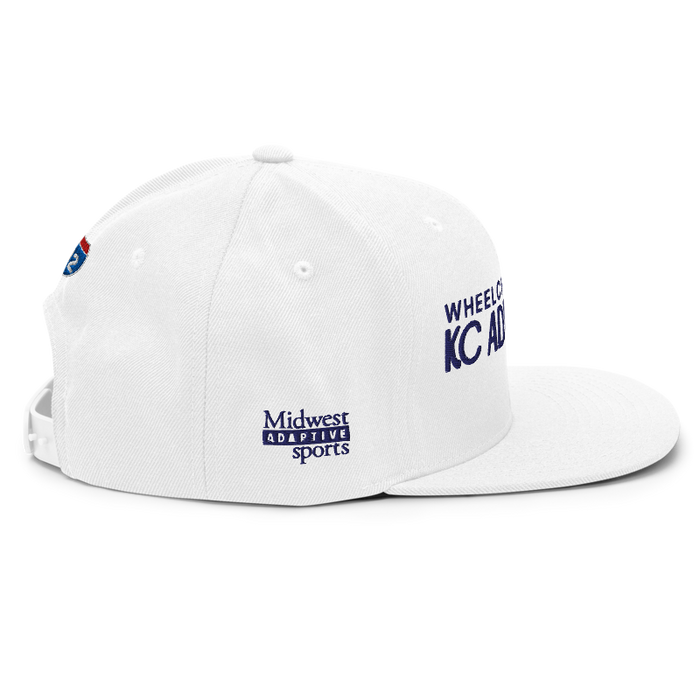 Right angle of the MAS Kansas City Advantage Wheelchair Tennis Chiro White Flat Bill Snapback against a white background