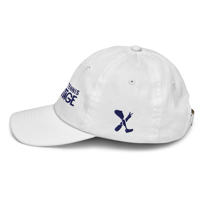 Left angle of the MAS Kansas City Advantage Wheelchair Tennis Chiro White Youth Dad Hat against a white background