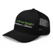 Front left angle of the MAS Kansas City Advantage Wheelchair Tennis Script Black Curved Bill Trucker Snapback against a white background