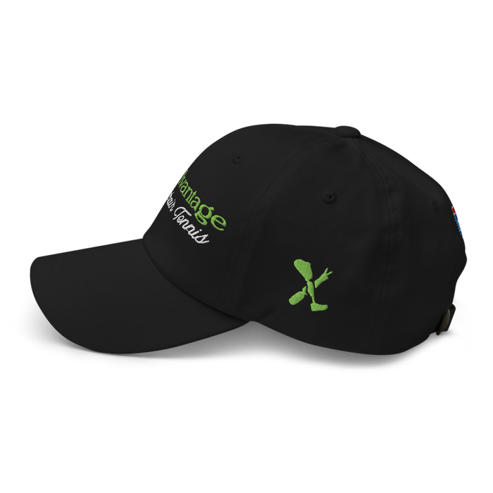 Left angle of the MAS Kansas City Advantage Wheelchair Tennis Script Black Dad Hat against a white background