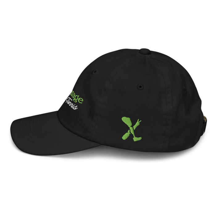 Left angle of the MAS Kansas City Advantage Wheelchair Tennis Script Black Youth Dad Hat against a white background