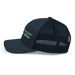 Left angle of the MAS Kansas City Advantage Wheelchair Tennis Script Navy Curved Bill Trucker Snapback against a white background