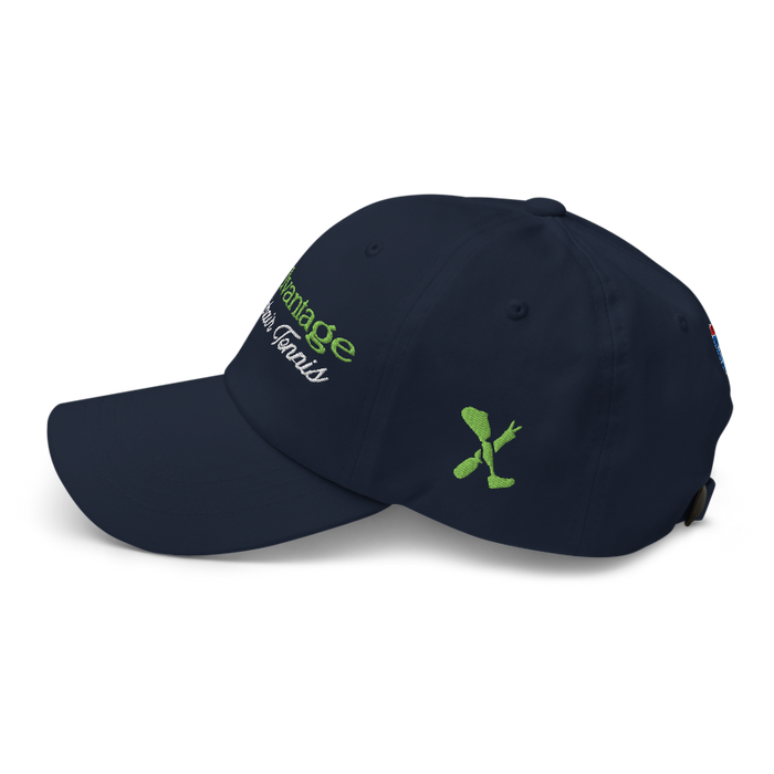 Left angle of the MAS Kansas City Advantage Wheelchair Tennis Script Navy Dad Hat against a white background