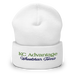 Front angle of the MAS Kansas City Advantage Wheelchair Tennis Script White Beanie against a white background