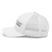 Left angle of the MAS Kansas City Advantage Wheelchair Tennis Script White Curved Bill Trucker Snapback against a white background