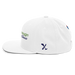 Left angle of the MAS Kansas City Advantage Wheelchair Tennis Script White Flat Bill Snapback against a white background