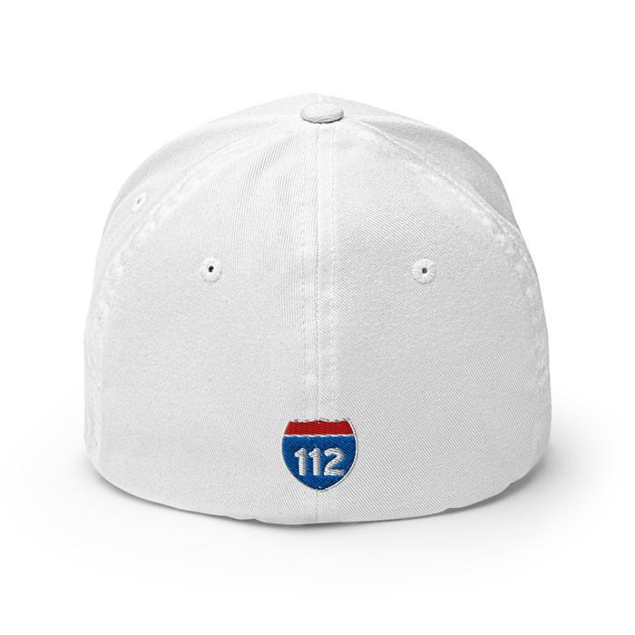 Back angle of the MAS Kansas City Advantage Wheelchair Tennis Script White Flexfit Curved Bill Fitted against a white background