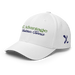 Front left angle of the MAS Kansas City Advantage Wheelchair Tennis Script White Flexfit Curved Bill Fitted against a white background