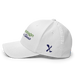 Left angle of the MAS Kansas City Advantage Wheelchair Tennis Script White Flexfit Curved Bill Fitted against a white background