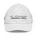 Front angle of the MAS Kansas City Advantage Wheelchair Tennis Script White Youth Dad Hat against a white background