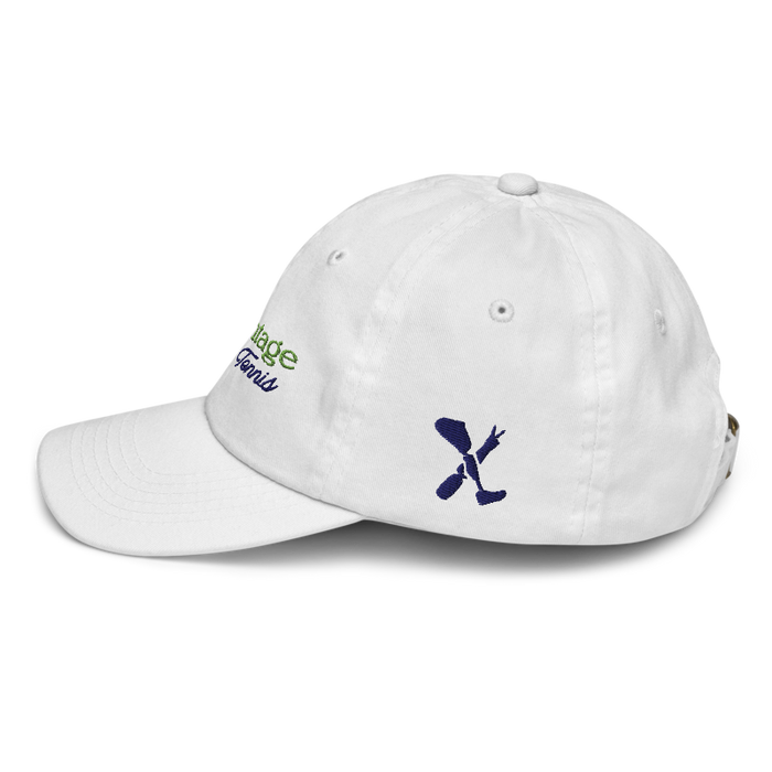 Left angle of the MAS Kansas City Advantage Wheelchair Tennis Script White Youth Dad Hat against a white background