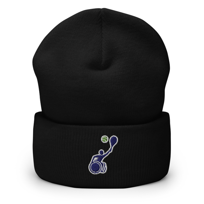 Front angle of the MAS Kansas City Advantage Wheelchair Tennis Silhouette Black Beanie against a white background