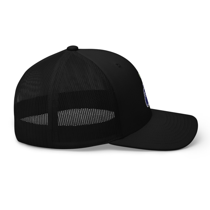 Right angle of the MAS Kansas City Advantage Wheelchair Tennis Silhouette Black Curved Bill Trucker Snapback against a white background