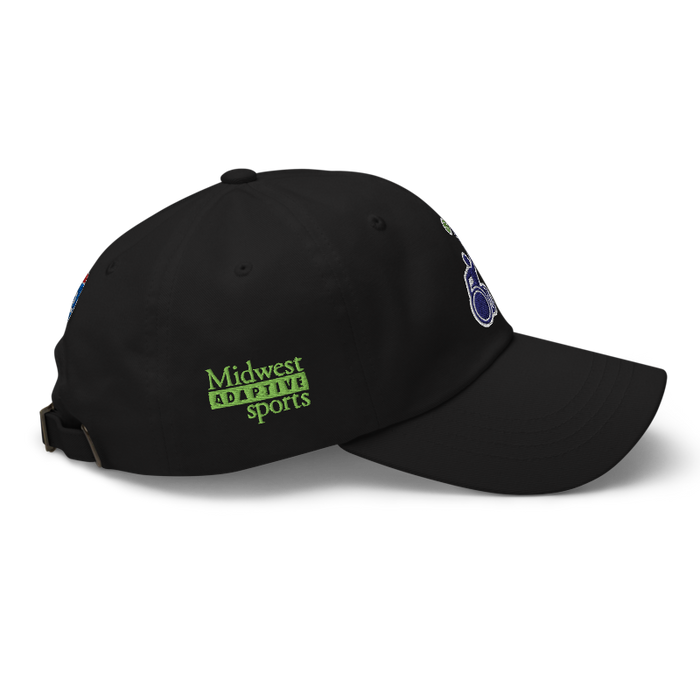 Right angle of the MAS Kansas City Advantage Wheelchair Tennis Silhouette Black Dad Hat against a white background