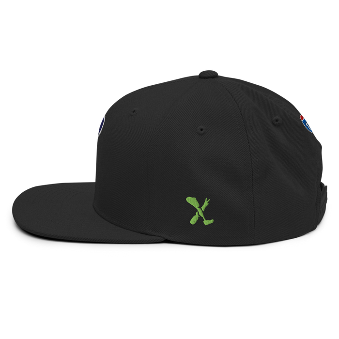 Left angle of the MAS Kansas City Advantage Wheelchair Tennis Silhouette Black Flat Bill Snapback against a white background