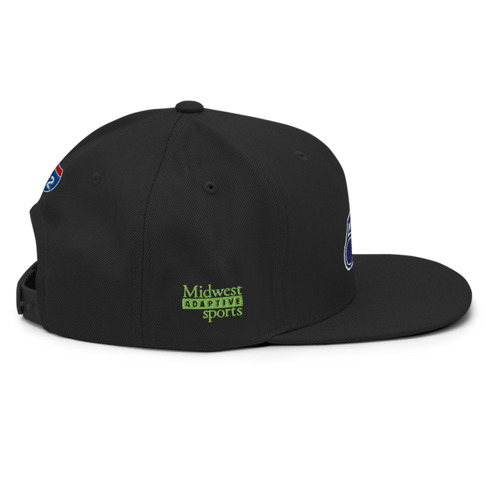 Right angle of the MAS Kansas City Advantage Wheelchair Tennis Silhouette Black Flat Bill Snapback against a white background