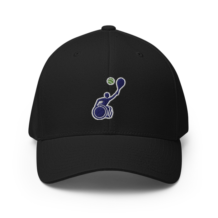 Front angle of the MAS Kansas City Advantage Wheelchair Tennis Silhouette Black Flexfit Curved Bill Fitted against a white background