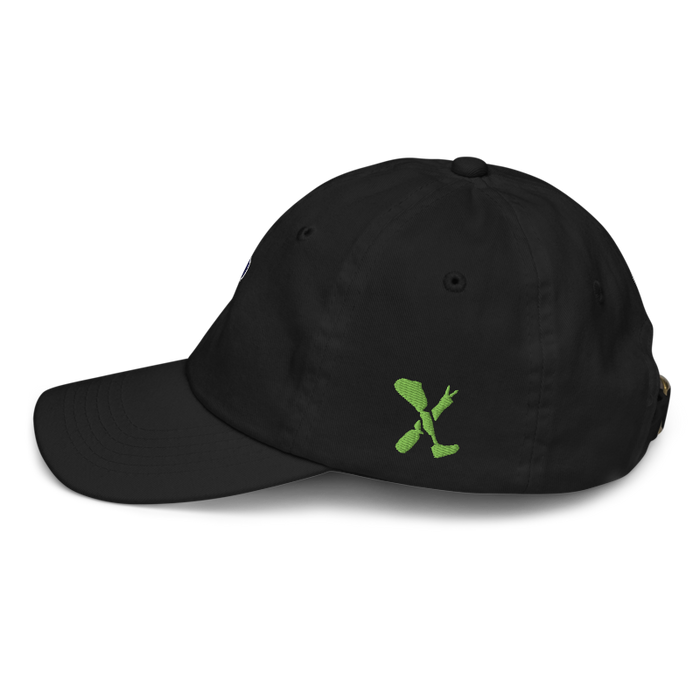 Left angle of the MAS Kansas City Advantage Wheelchair Tennis Silhouette Black Youth Dad Hat against a white background