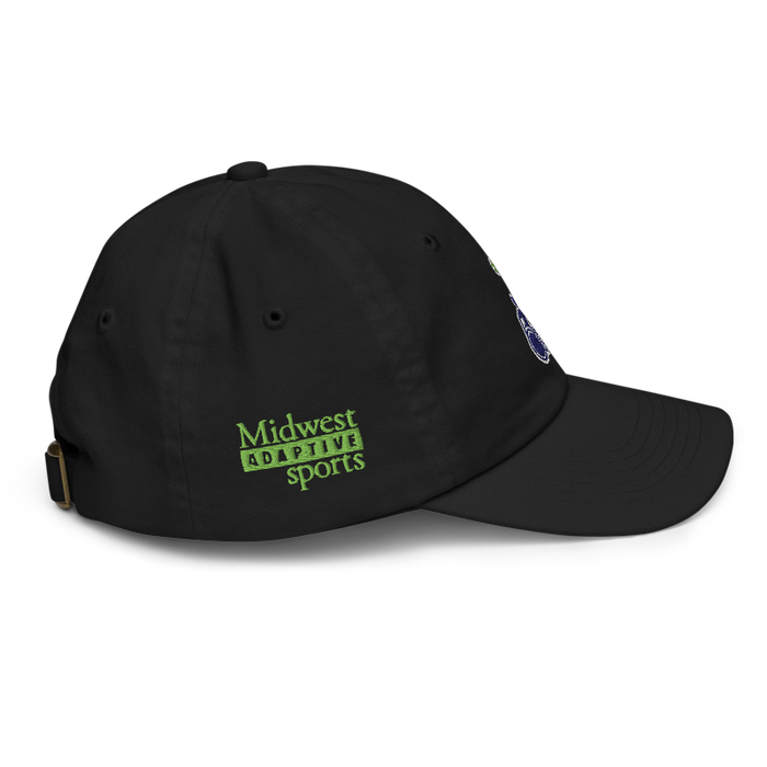 Right angle of the MAS Kansas City Advantage Wheelchair Tennis Silhouette Black Youth Dad Hat against a white background